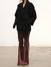 OUDE WAAG Fall/Winter 2025 Teddy/Wool Patchwork Oversized Coat OW-OW-25AW-CT08W1BL900-HEI Black (OW-25AW-CT07)